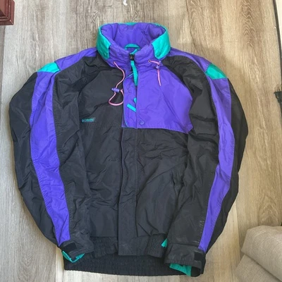 Men's Vintage 90's Columbia Radial Sleeve Black, Purple, and Teal Medium - Image 1 of 4