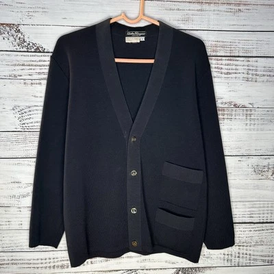 Vintage Salvatore Ferragamo Navy Blue 100% Wool Cardigan Sweater Adult Small - Image 1 of 4