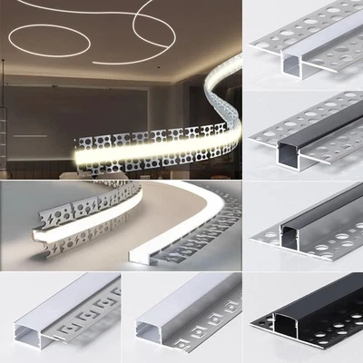 Canal de aluminio LED de yeso con brida soporte empotrado sin adornos para tira de LED Foto 1 de 4