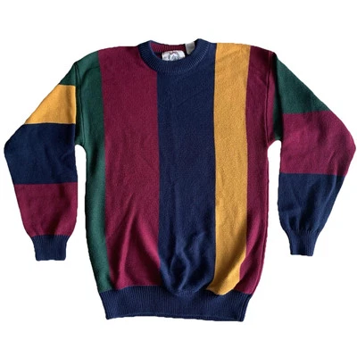 VTG Sears Roebuck Sweater Men Med Green Blue Striped Tight Knit Pullover Cosby - Image 1 of 4