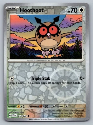 Pokemon TCG SV07: Stellar Crown Hoothoot 114/142 Reverse Holo - Image 1 of 2