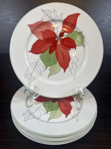 4 Block Poinsettia 8” Salad Plates Mary Lou Goertzen 1982 - Picture 1 of 10