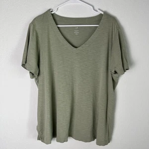 Camiseta J Jill Pima Slub Tejida Cuello en V Algodón Pima Verde Salvia 2X 212 - Imagen 1 de 6