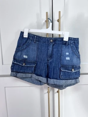 Pantalones cortos cargo de mezclilla Gap para mujer talla 6 dobladillo doblado envejecido azul Foto 1 de 4