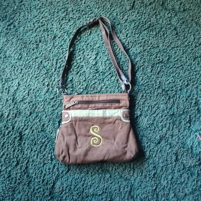 Bolso Bandolera Thirty-One Pop Extensible Tela Marrón Borde Azul "S" Foto 1 de 4