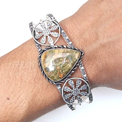 Pulseras brazalete de 7"" ajustables para joyería étnica de jaspe de la selva tropical Foto 1 de 4