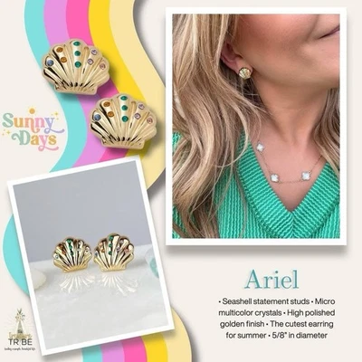 Park Lane Ariel Gold Seashell 10mm Multi Color CZ Stud Earrings Ltd Edition  - Image 1 of 4