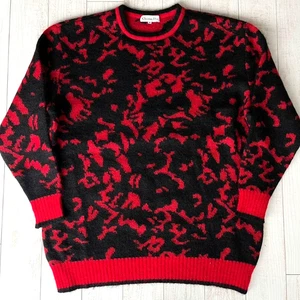 Authentic 90s Vintage Christian Dior Leopard Wool Knit Sweater Red Black Size M - Bild 1 von 8