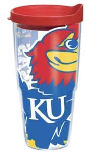 Kansas Jayhawks 24oz Tervis Tumbler with Lid-Colossal-Made in USA-New - Picture 1 of 1