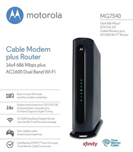 Motorola 16X4 Docsis 3.0 Cable Modem Plus AC1600 Router Model MG7540/ USED - Picture 1 of 5