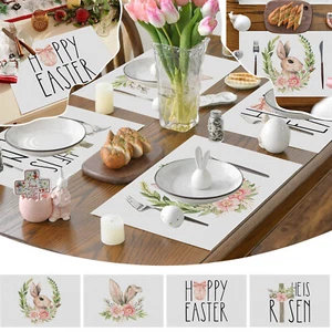 Rabbit Bunny Happy Easter Placemats for Dining Table Seasonal Holiday Decoration - Picture 1 of 10
