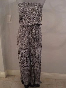 NWT PRELUDE SMALL BLACK & WHITE PRINT STRAPLESS JUMPSUIT PALAZZO STYLE - Picture 1 of 12