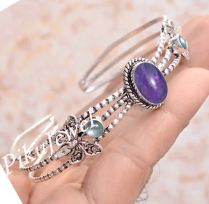 Amethyst & Labradorit Edelstein 925 Sterling Silber Manschette Armreif Gesche... - Bild 1 von 6