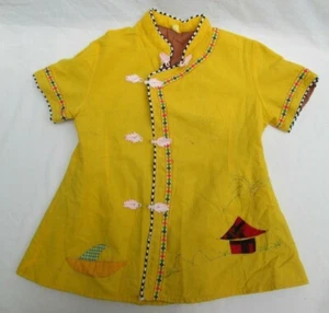❤ Girls oriental shirt Asian costume short sleeve applique qipao L 10 12 - Picture 1 of 12