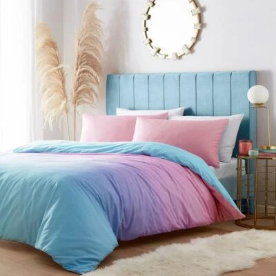 Duvet Cover Set Rainbow Ombre Pastel Colour Pink Purple Aqua Blue Girls Bedding  - Image 1 of 4