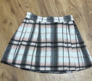Girls Age 6-7 Pink And Grey Pleated Checked Wool Blend Skirt From F &F - Picture 1 of 7