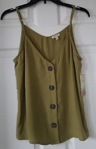 LILY WHITE Olive Green Loose Fit Top Button Front Spaghetti Strap Size M - NWT - Picture 1 of 9