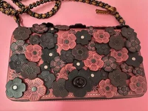 Borsa a tracolla Coach Tea Rose Cross Body rosa applique catena Dinky nera rosa nuova - Foto 1 di 20