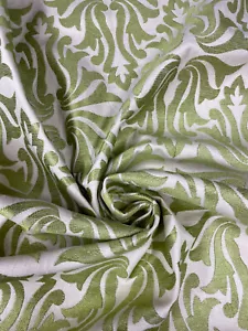 3 yds Vaughan Designs Leros Green Embroidered Linen Damask Upholstery Fabric - Picture 1 of 14