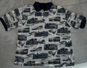 Puritan Men's Fishing Print Polo Shirt Men's XLarge Cotton Waffle Knit Vintage - Picture 1 of 9