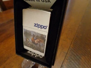 MALLARD DUCK AND DUCKLING BRUSH CHROME ZIPPO LIGHTER MINT IN BOX - Picture 1 of 3