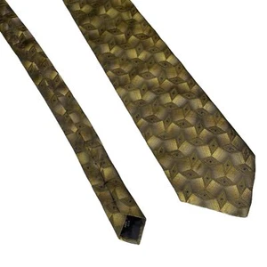 Mondo Seta Herrenkrawatte 100 % italienische Seide goldfarben Rautenmuster geometrisches Muster. USA. - Bild 1 von 6