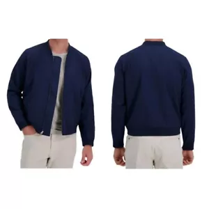 $160.00 Haggar Stretch Gabardine Solid Full-Zip Bomber Jacket, Navy, XL - Picture 1 of 9