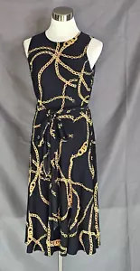 Lauren Ralph Lauren Black with Gold Chain Print Fit and Flare Dress - Size 4 - Picture 1 of 2