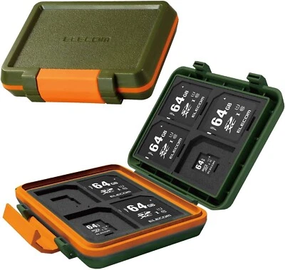 ELECOM CMC-SDCHD01GN Memory Card Case SD 8 sheet Micro SD 8 sheet Holds khaki JP - Image 1 of 4