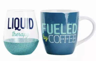 Nuevo juego de tazas y copas sin tallo Boston Warehouse de 24 oz, alimentado por café Foto 1 de 4