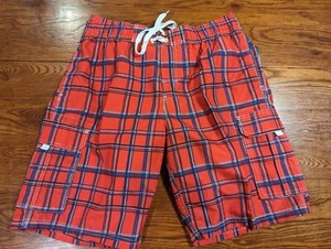 NWT KANU SURF Men's Size L Mesh Lined Swim Trunks Plaid Red Board Shorts - Picture 1 of 3