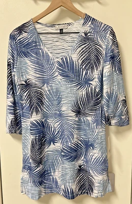 Ropa de resort J Valdi para mujer talla pequeña azul palma manga 3/4 cuello en V Foto 1 de 4