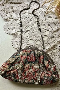 Vintage Beaded Tapestry Brassy Clasp Evening Bag Clutch Handmade In India 10x8 - Picture 1 of 9