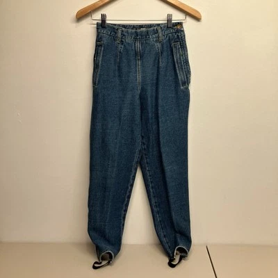 Pantalones de mezclilla LizWear tiro alto plisados azules estribos talla 6P PETITE vintage años 80 Foto 1 de 4