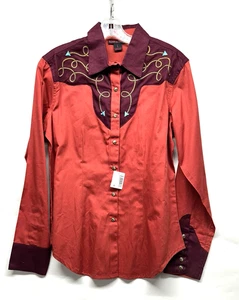 Rock & Roll Cowgirl Junior Large Langarm Burgunderrot Druckknopf Shirt NEU (B6) - Bild 1 von 7