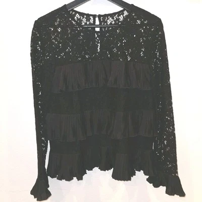 J.Crew Womens Blouse Shirt Size S Long Sleeve Black Lace Ruffle NWT - Image 1 of 4
