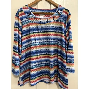 Alfred Dunner Mujer 2X Top Diseño Azteca Escote Único Diseño Colorido - Imagen 1 de 5