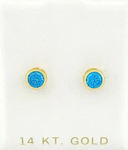 LAB LONDON BLUE TOPAZ  1.38 Cts STUD EARRINGS 14k GOLD - NEW WITH TAG - Picture 1 of 6