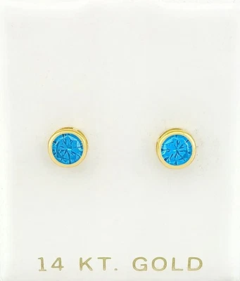 LAB LONDON BLUE TOPAZ  1.38 Cts STUD EARRINGS 14k GOLD - NEW WITH TAG - Image 1 of 4
