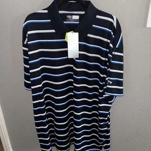 Callaway Men's Polo Golf Shirt Opti-Dri Cooling - Navy Blue Striped - 2X- New - Picture 1 of 3