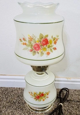 Vintage Gone With The Wind 17” White With Gold Floral Corded Hurricane Lamp - Image 1 of 4