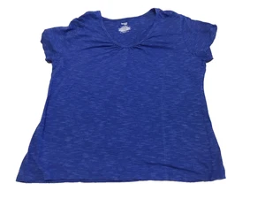 Danskin Now Women Top 2XL Semi Fitted Blue T-Shirt Cap Sleeve Stretch V-neck - Picture 1 of 9