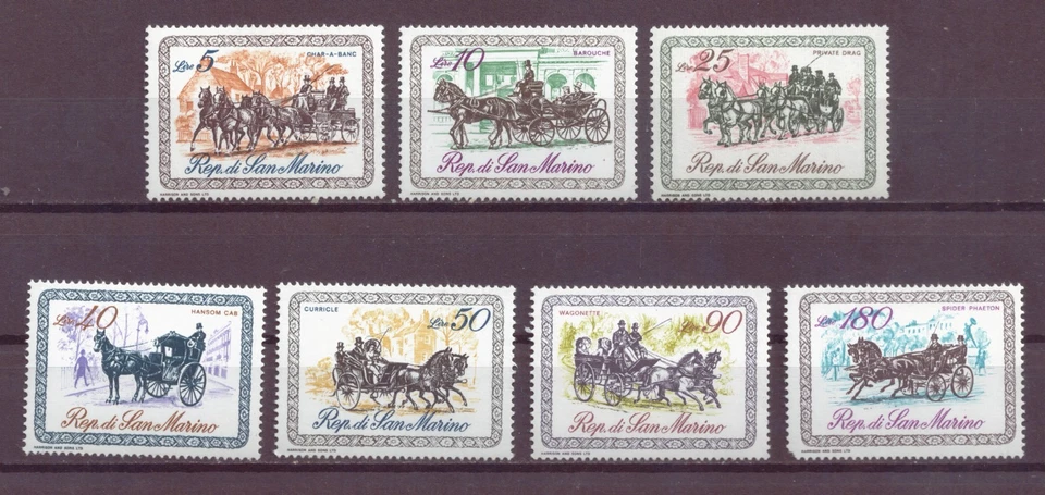 San Marino, Set of 7, Horse Drawn Coaches, MNH, 1969 - image 1 of 1