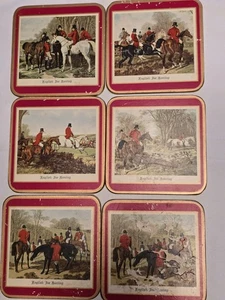 6 Sottobicchieri con supporto in sughero bordo rosso caccia alla volpe aringa brufolo - Foto 1 di 11