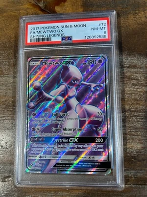 Pokemon 2017 Sun Moon Shining Legends Full Art MEWTWO GX #72 PSA 8 RARE - Image 1 of 2