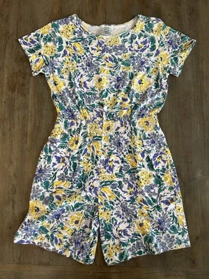复古 90 年代 Laura Ashley 运动服棉质花卉连身裤短裤连身裤 — 第 1/4 张图片