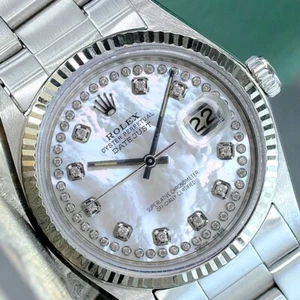 Rolex Datejust Mens Watch White Mother Of Pearl Diamond Dial Oyster 36mm - Picture 1 of 21