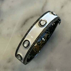 Diamond Jewelry Natural Diamond & Diamond Polki 925 Sterling Silver Bangle - Picture 1 of 4