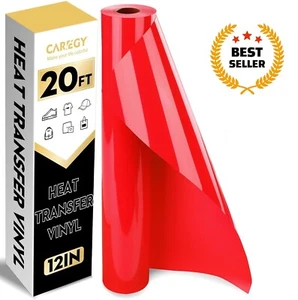Heat Transfer Vinyl HTV Iron on Vinyl for T-Shirts 12 Inches by 20 Feet Roll Red - Picture 1 of 7
