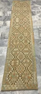 Alfombra de salón Kilim de lana multicolor azteca geométrica vintage afgana 78x375 cm - Imagen 1 de 3